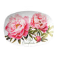 Pink peony flowers with green leaves are printed on this lux plastic white serving platter.  Personalize with any name, word or phrase.