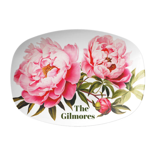 Personalized Pink Peony Serving Platter, Luxury Plastic