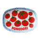 Serving Platter with red tomatoes and 'Pomodori' text on a white background