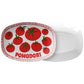 Pomodori Tomato Serving Platter with Coral & White Wavy Striped Border, Luxury Plastic