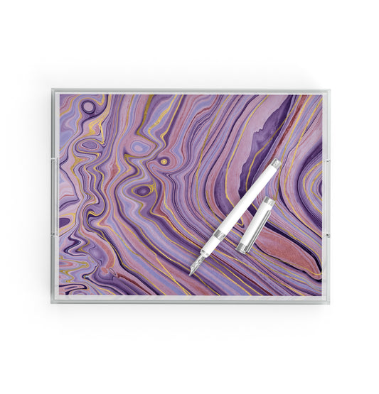 Purple Marble Agate Art Print Acrylic Tray, 8.5 X 11