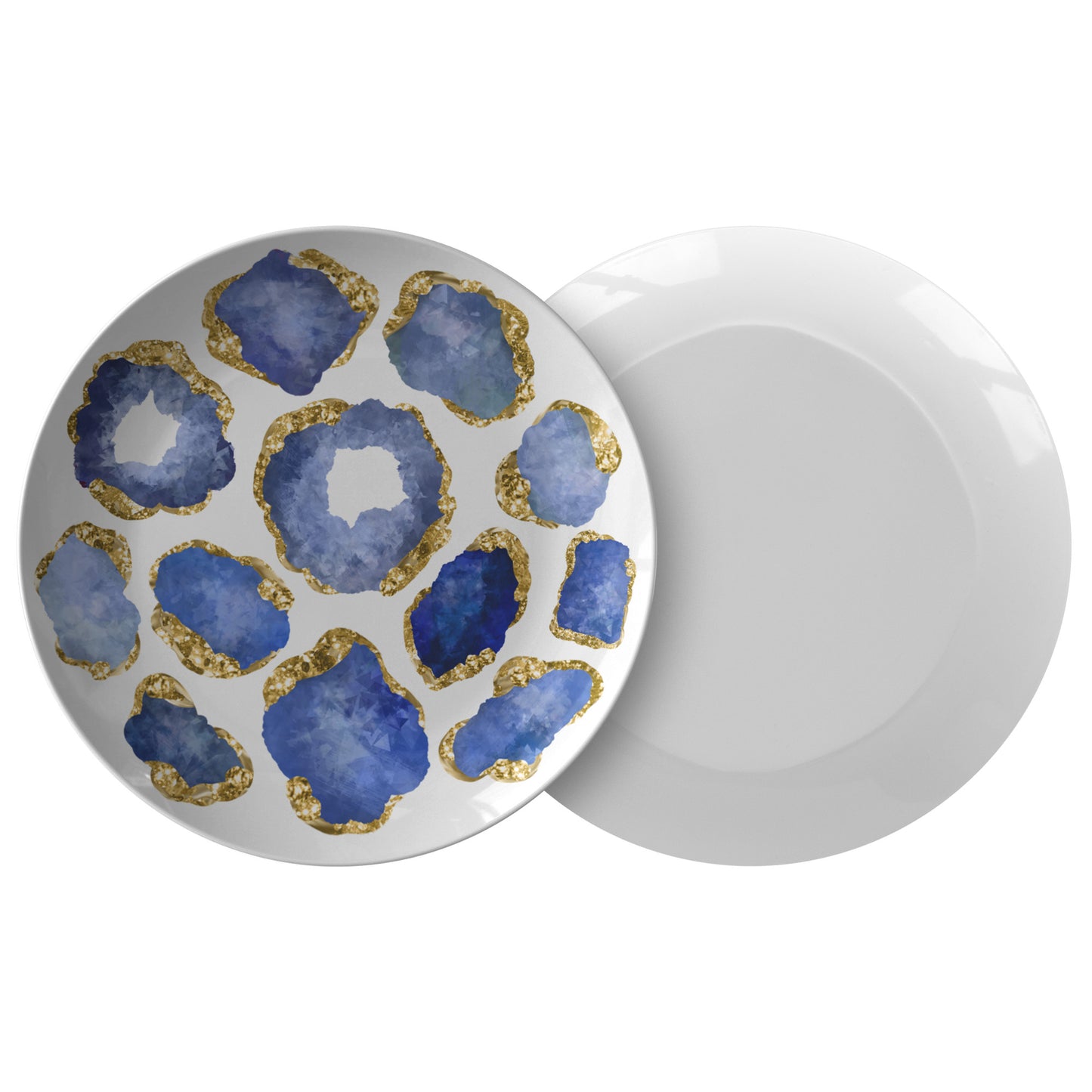 Luxury Sapphire & Gold Gemstone Plastic Plates – Set of 4