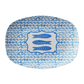 Oval platter with blue wave pattern and sardine illustration on a white background.