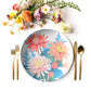 Aster Floral plate with cutlery and flowers on a white background