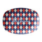 Argyle diamond patterned serving platter in red, navy and cream can be personalized with any text.