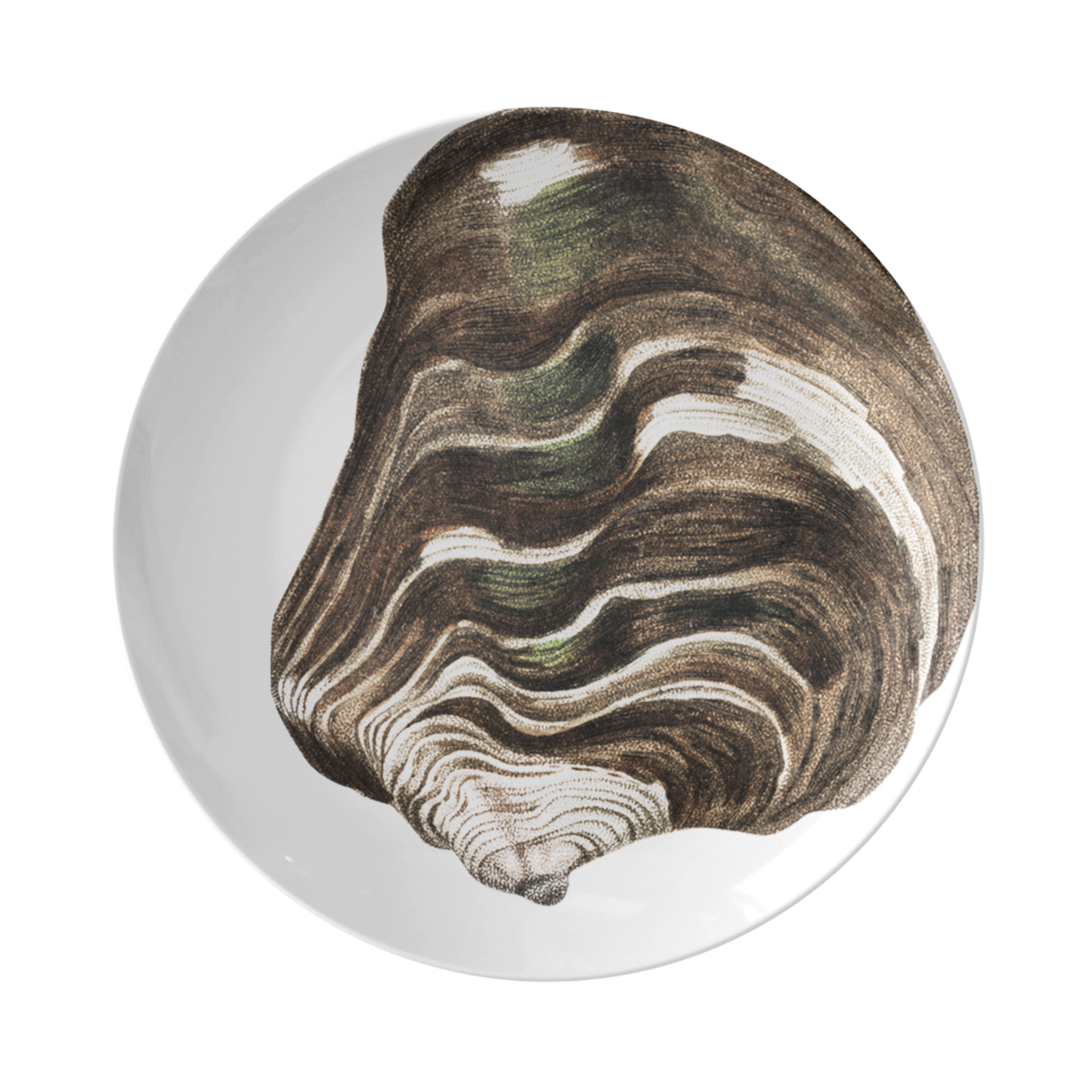 Oyster Shell Print Plastic Plate, Brown & White