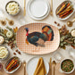 Thanksgiving Turkey Holiday Serving Platter with Orange Gingham, Luxe Plastic