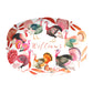 White oval serving platter features colorful turkeys and has a custom personalized name in the center