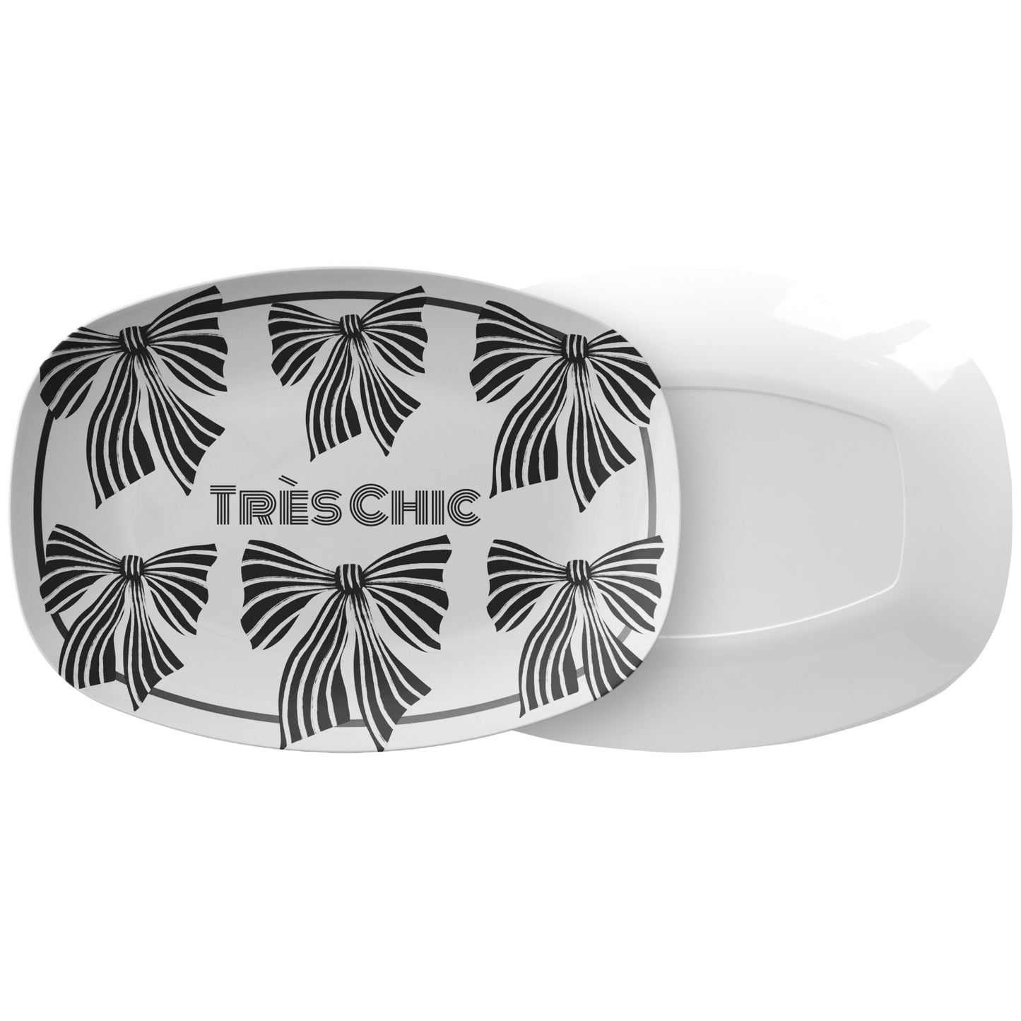 Black and White Striped Bows Tres Chic Serving Platter, Luxury Plastic