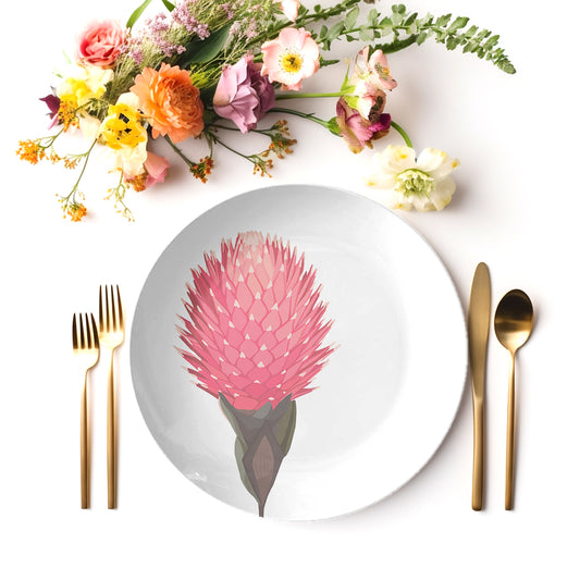 Tropical Pink Floral Protea Flower Plates