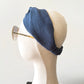 Blue Linen Headband, Wide Top Knot Turban Headband with Elastic