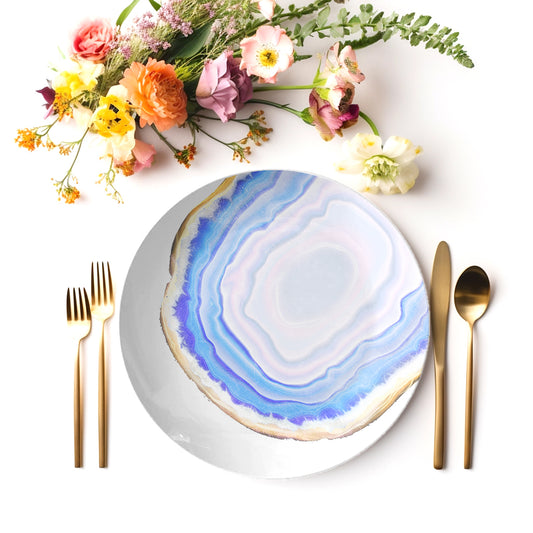 Turquoise Agate Plastic Plate features watercolor gemstone print.