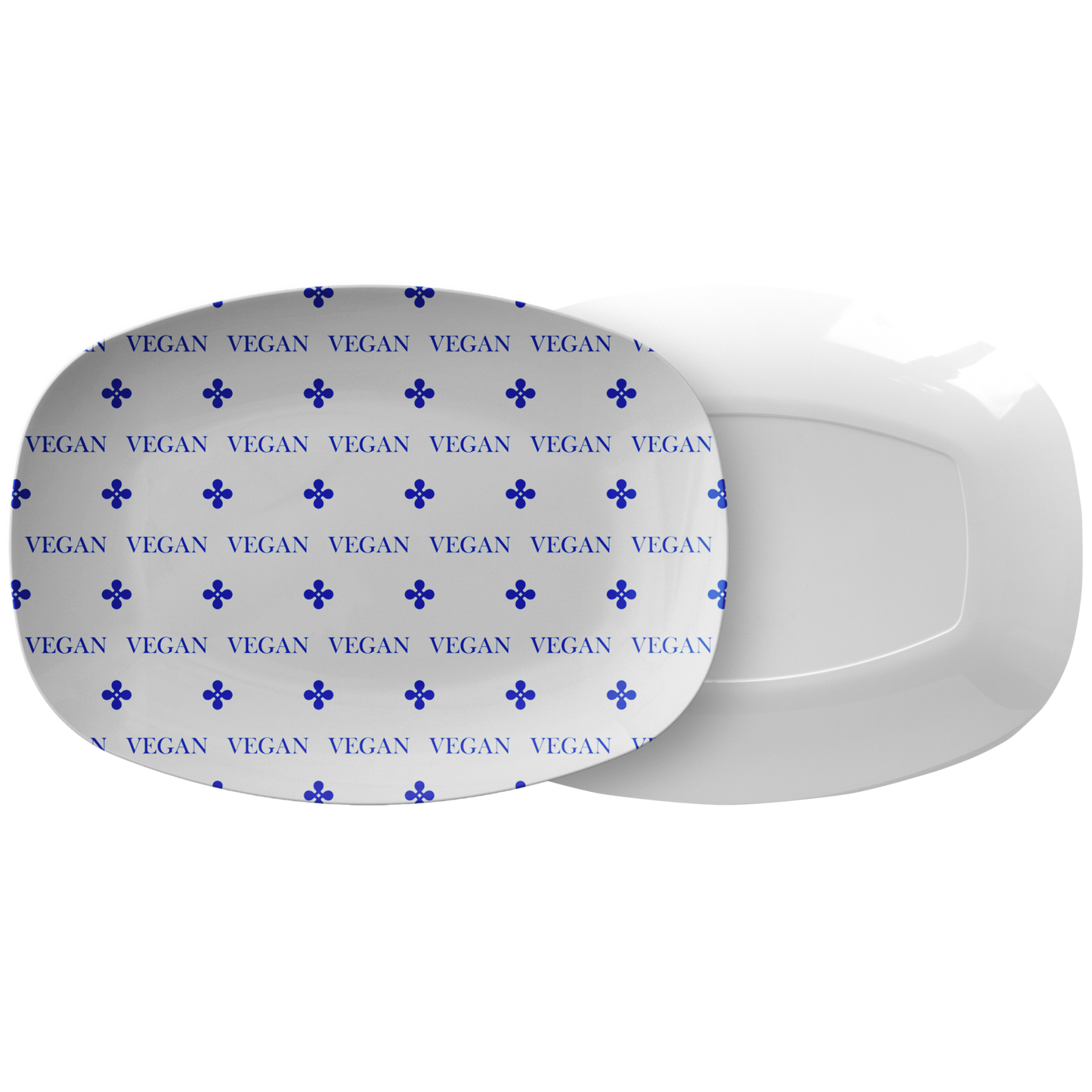 Vegan Labeled Serving Platter – Blue/White, Luxe Plastic 10" x 14"