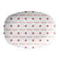 White oval serving platter with VEGAN print in red - labeled to alert plant based foods