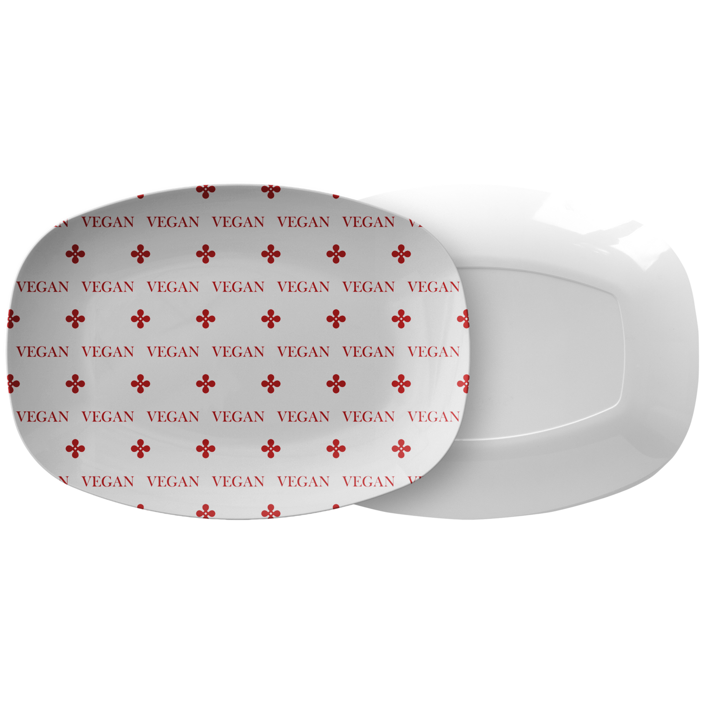 Vegan Labeled Serving Platter – Red/White, Luxe Plastic 10" x 14"