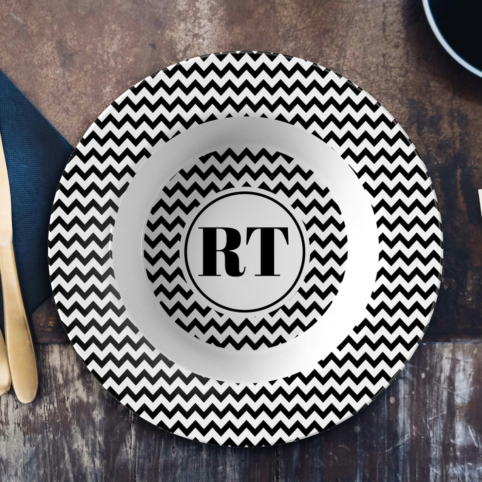 Monogram Bowls, Black & White Chevron Stripe, Luxury Plastic, Choose S ...