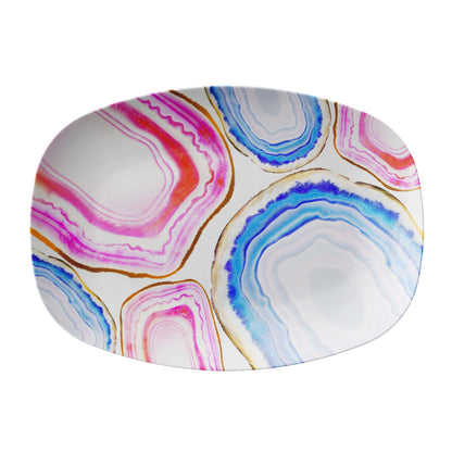 Colorful Agate Print Oval Serving Platter, Pink & Turquoise