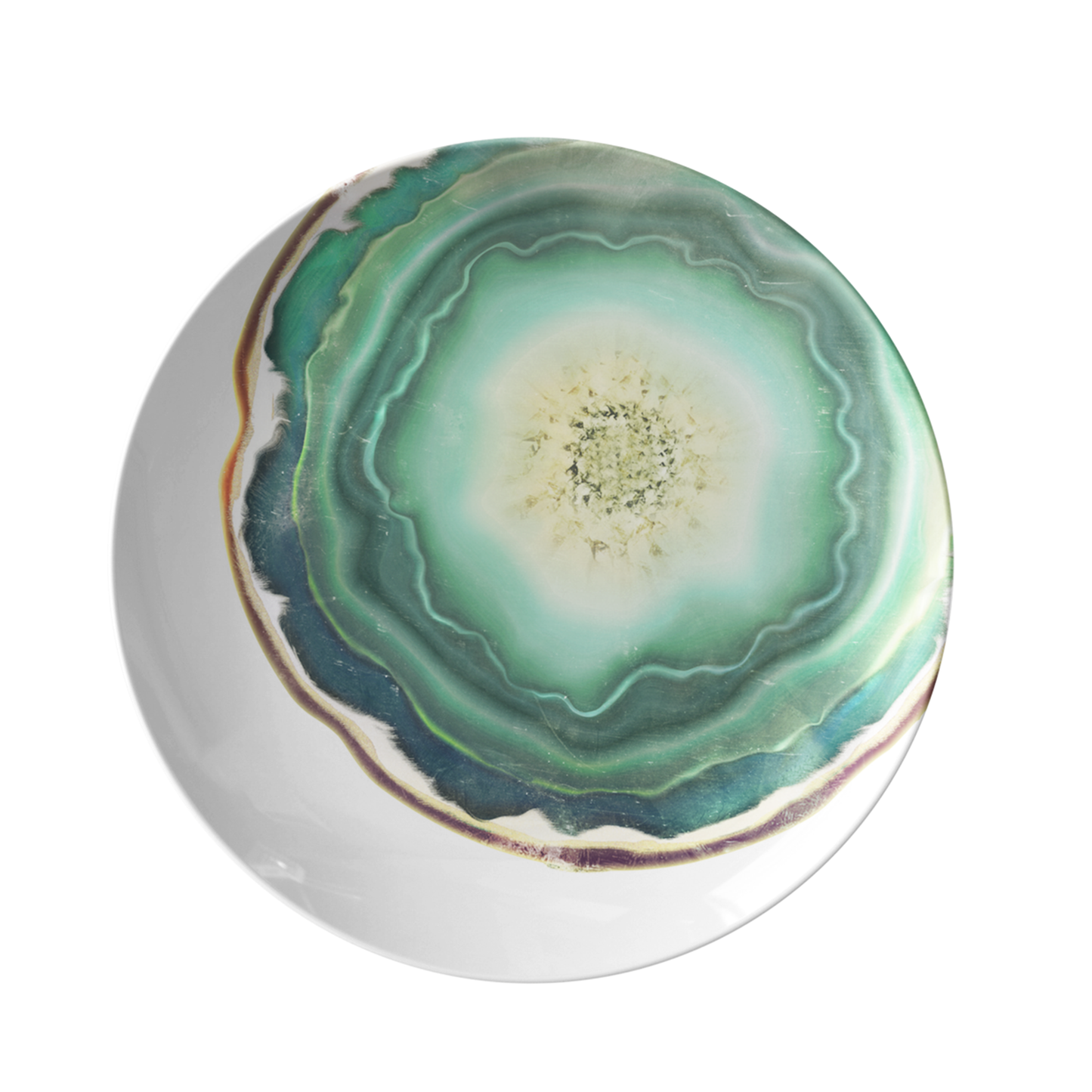 Agate Plastic Plates, Green Agate Gemstone with watercolor art print.