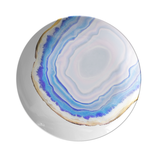 Turquoise Agate Plastic Plate features watercolor gemstone print.
