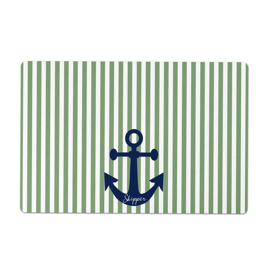 Personalized Nautical Stripe & Anchor Pet Placemat, Green and White, 12" x 18"