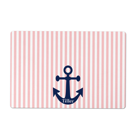 Personalized Nautical Stripe & Anchor Pet Placemat, Pink and White, 12" x 18"