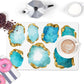 Aquamarine and gold jeweled counter mat, bar mat or desk pad is gorgeous and unique.
