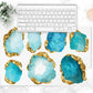 Large Gemstones Counter Mat, Desk Pad, Aquamarine and Gold
