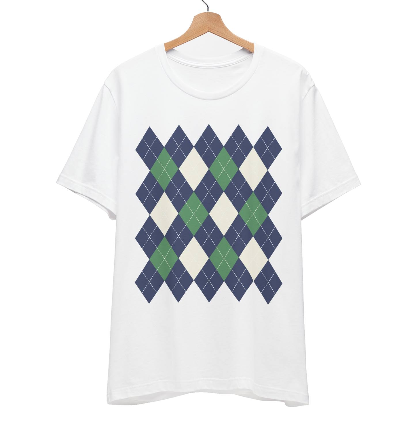 Argyle Pattern T-Shirt, Navy/Green/Cream