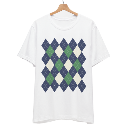 Argyle Pattern T-Shirt, Navy/Green/Cream