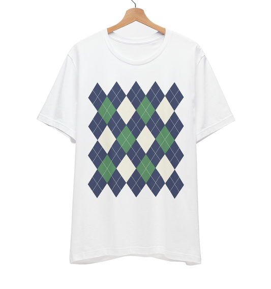 Argyle Pattern T-Shirt, Navy/Green/Cream