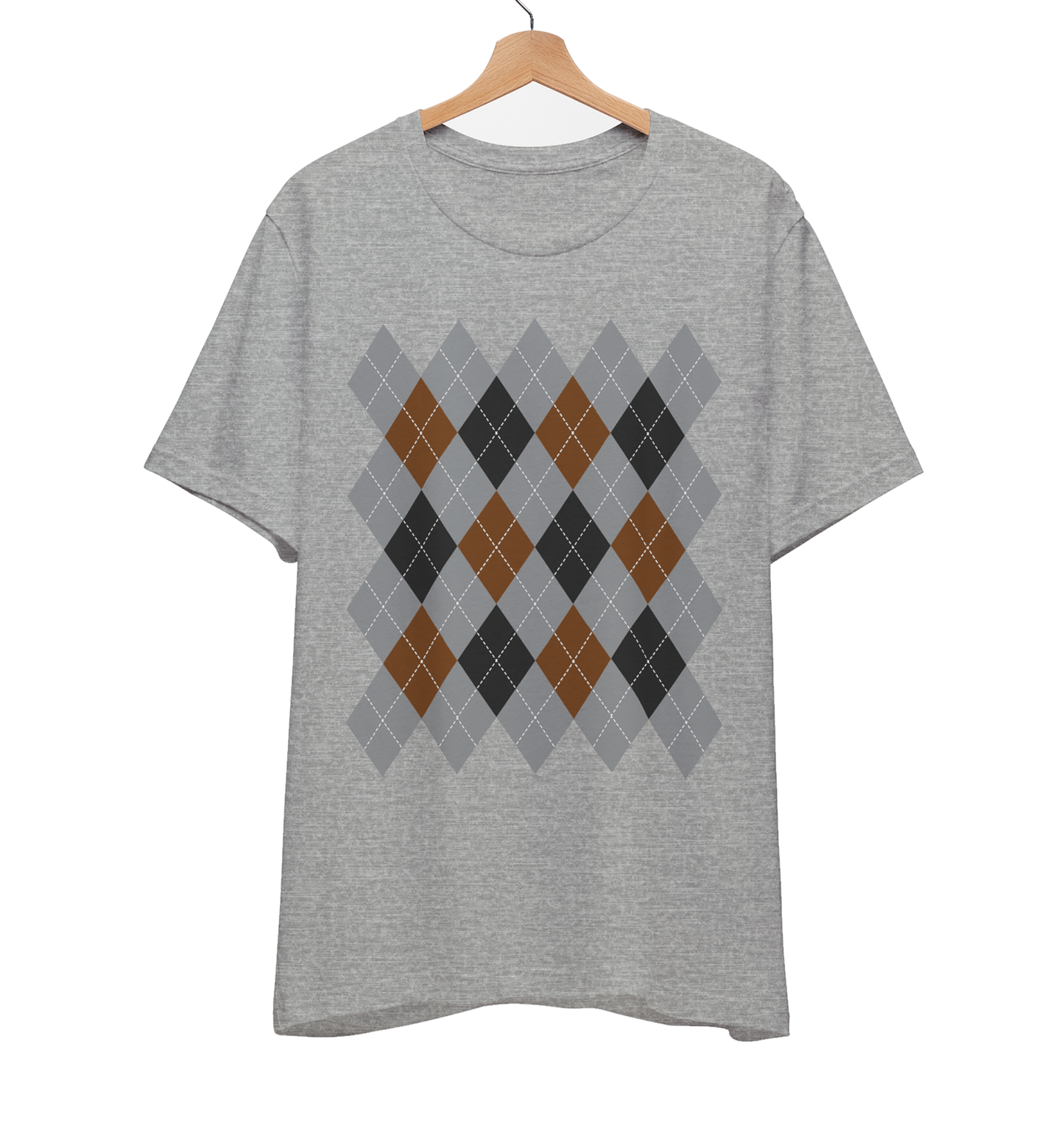 Argyle Pattern T-Shirt, Black/Grey/Rust