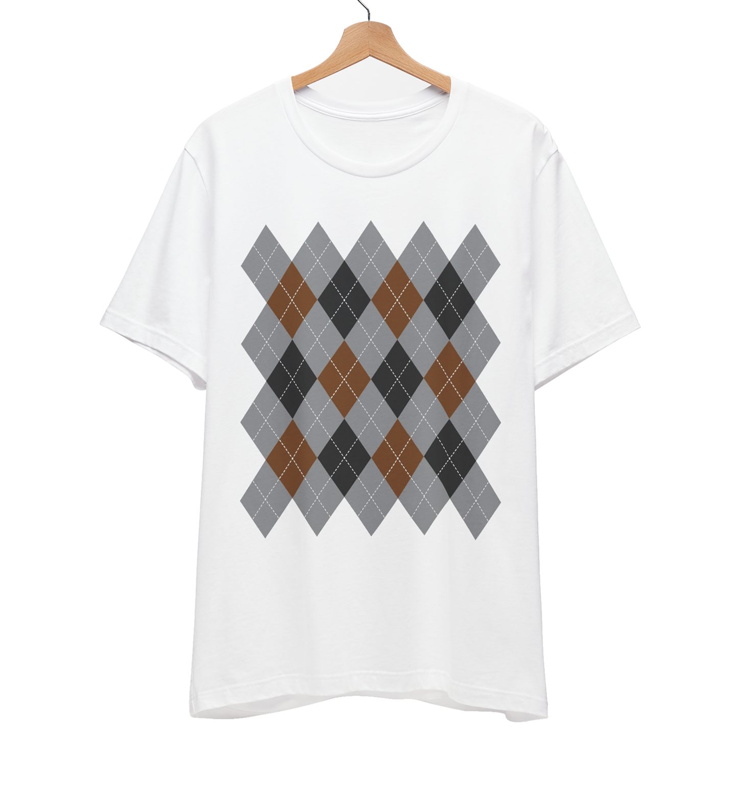 Argyle Pattern T-Shirt, Black/Grey/Rust