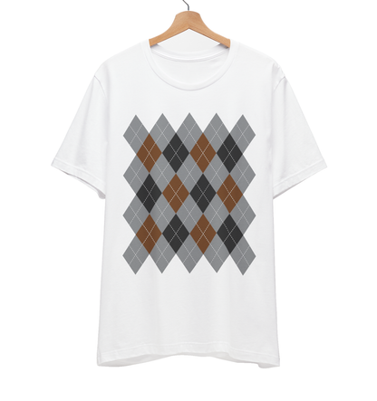 Argyle Pattern T-Shirt, Black/Grey/Rust