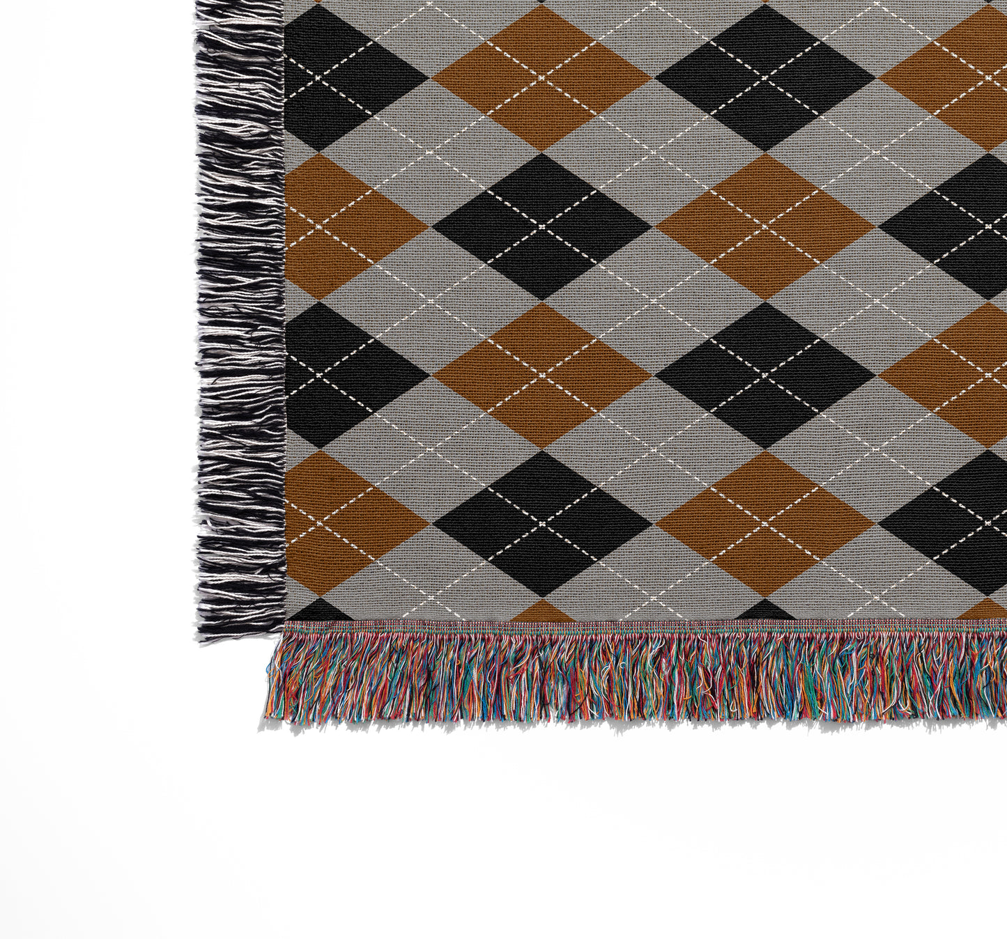 Personalized Argyle Woven Throw Blanket, Grey, Rust, Black, 100% Cotton