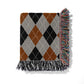 Personalized Argyle Woven Throw Blanket, Grey, Rust, Black, 100% Cotton