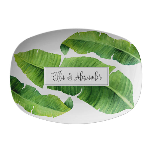 palm leaf tray - Personalized Serving Platter Gift with custom name and banana leaves