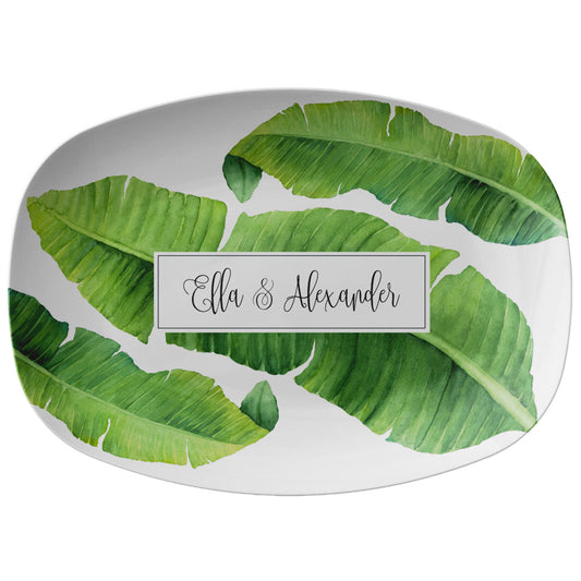 Personalized Serving Platter Gift with custom name and banana leaves