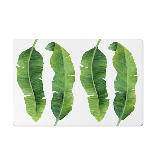 Pet Food Placemat, Green & White, Tropical Banana Leaves, 12" x 18"