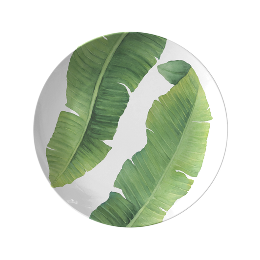 Banana Leaves Plastic Dinner Plates, Green & White