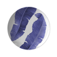 Melamine like plastic dinner plate with navy blue and white banana leaf print. 
