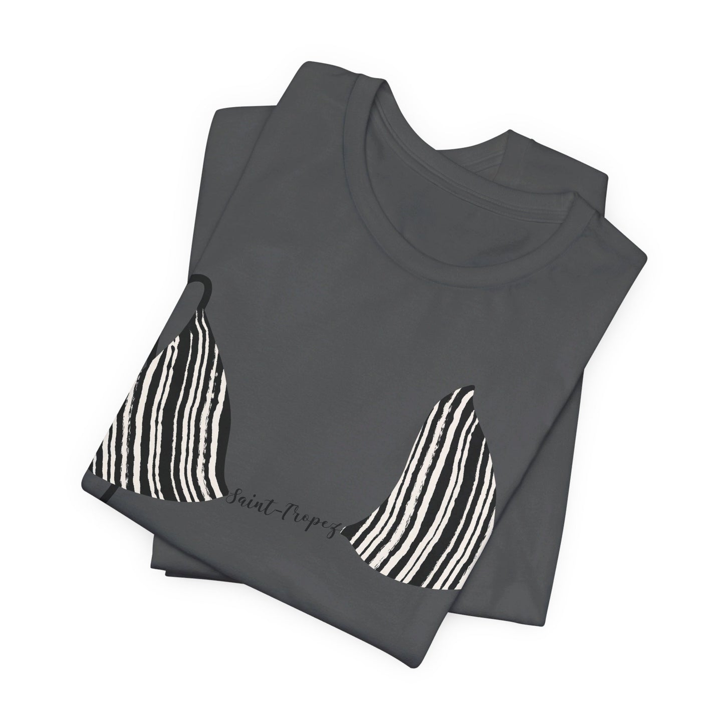 Bikini Top T-Shirt, Black & Ivory Stripes, Custom Personalization