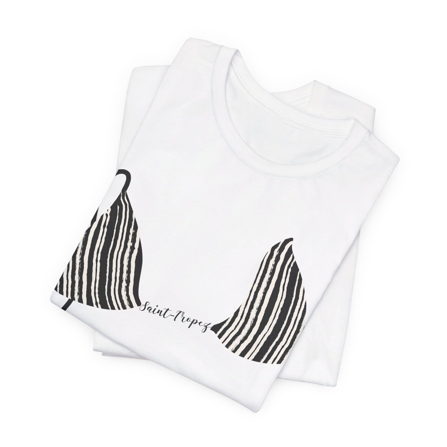 Bikini Top T-Shirt, Black & Ivory Stripes, Custom Personalization