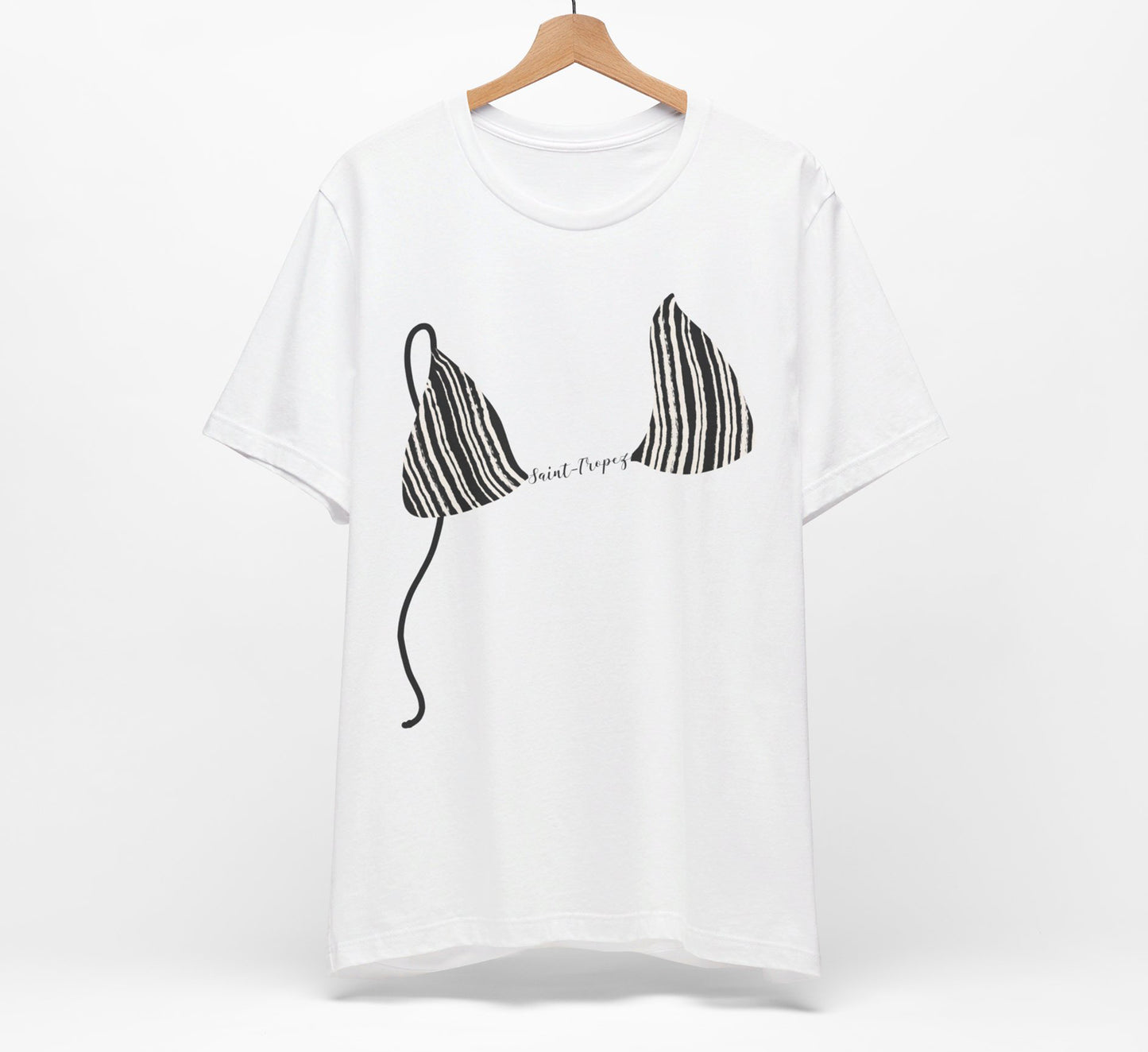 Bikini Top T-Shirt, Black & Ivory Stripes, Custom Personalization