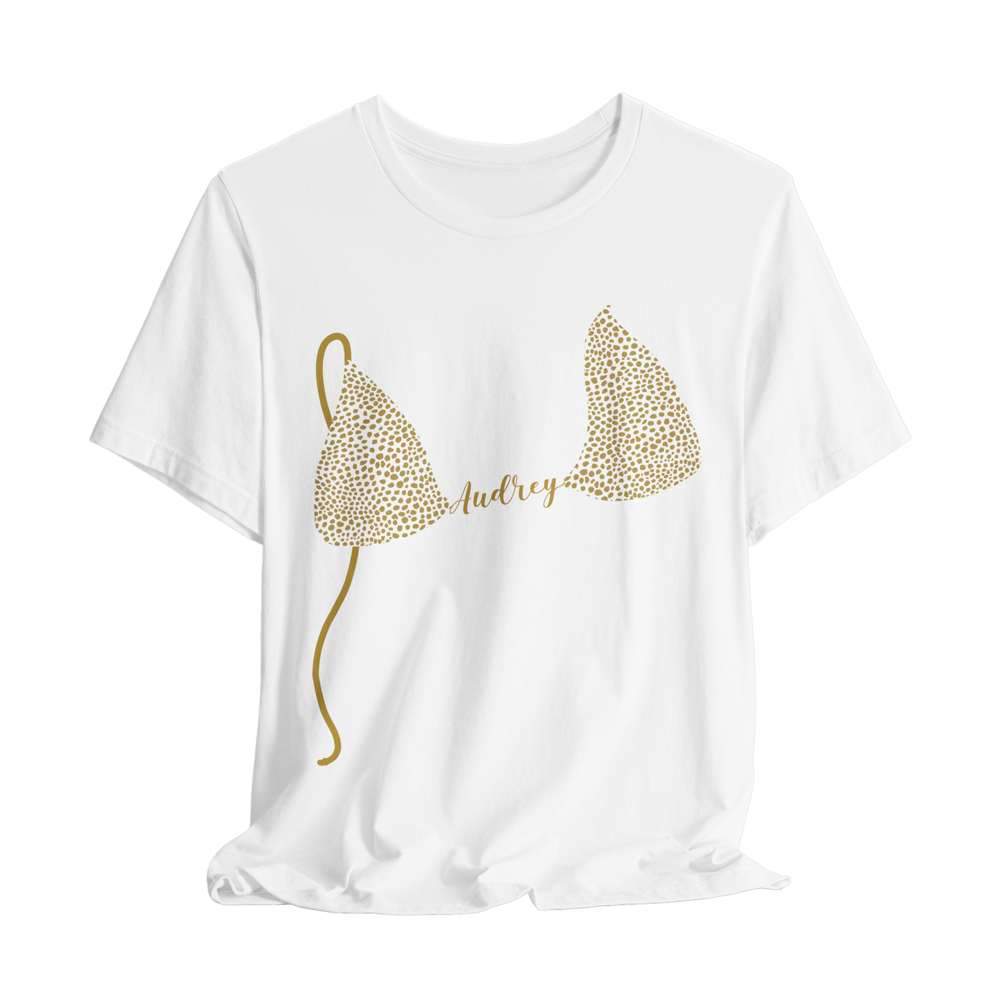 Bikini Top T-Shirt, Gold Cheetah Print, Custom Personalization