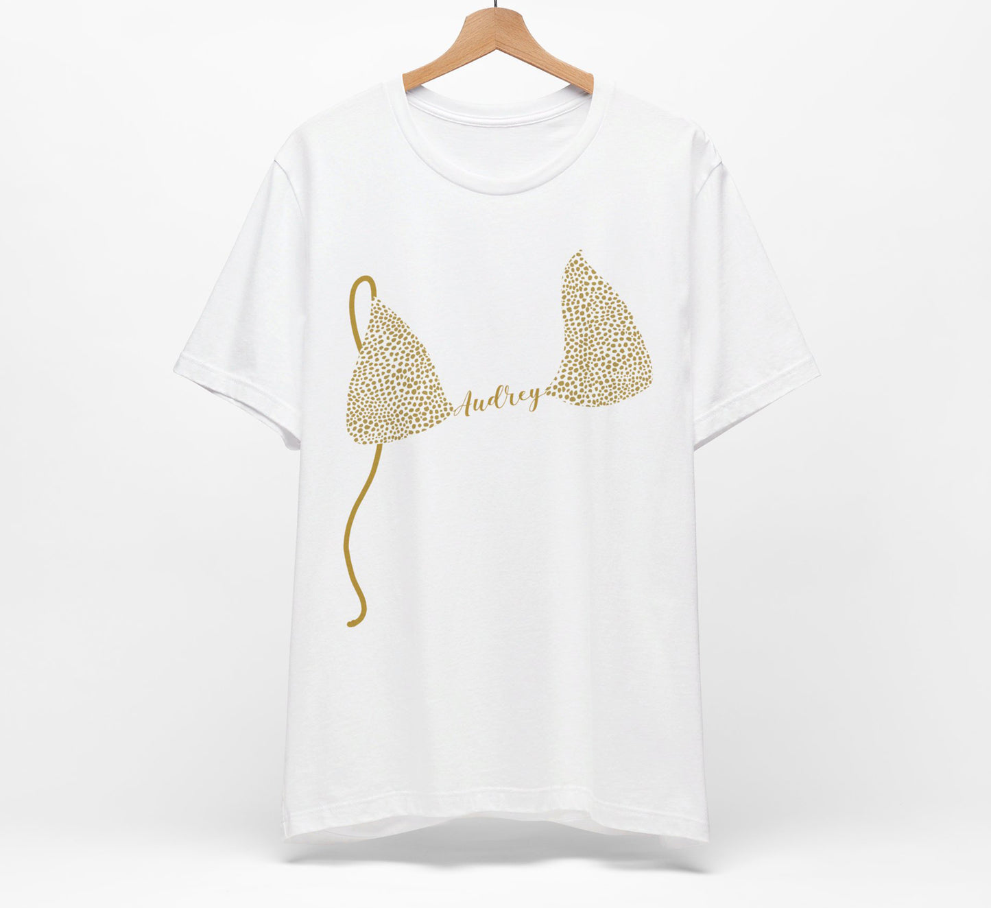 Bikini Top T-Shirt, Gold Cheetah Print, Custom Personalization