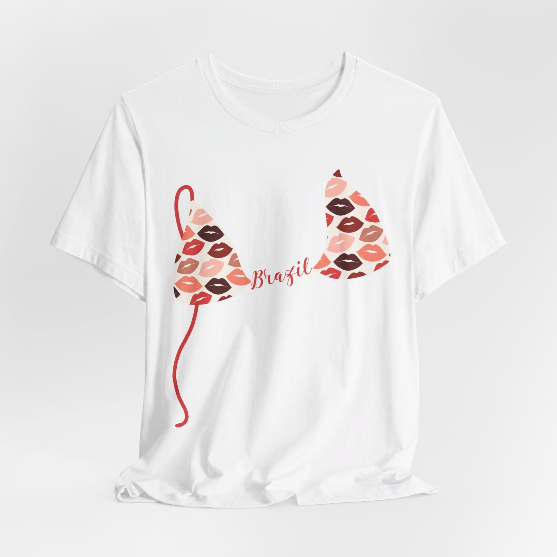 Personalized white shirt with bikini top featuring lips print and custom name