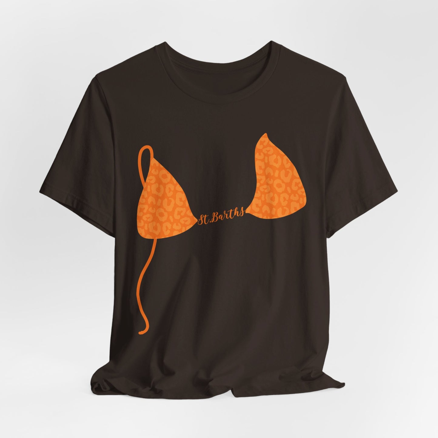 Personalized Bikini Top T-Shirt, Orange Leopard, Brown Shirt