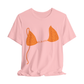 Pink personalized t-shirt with orange leopard bikini design on a white background with custom name