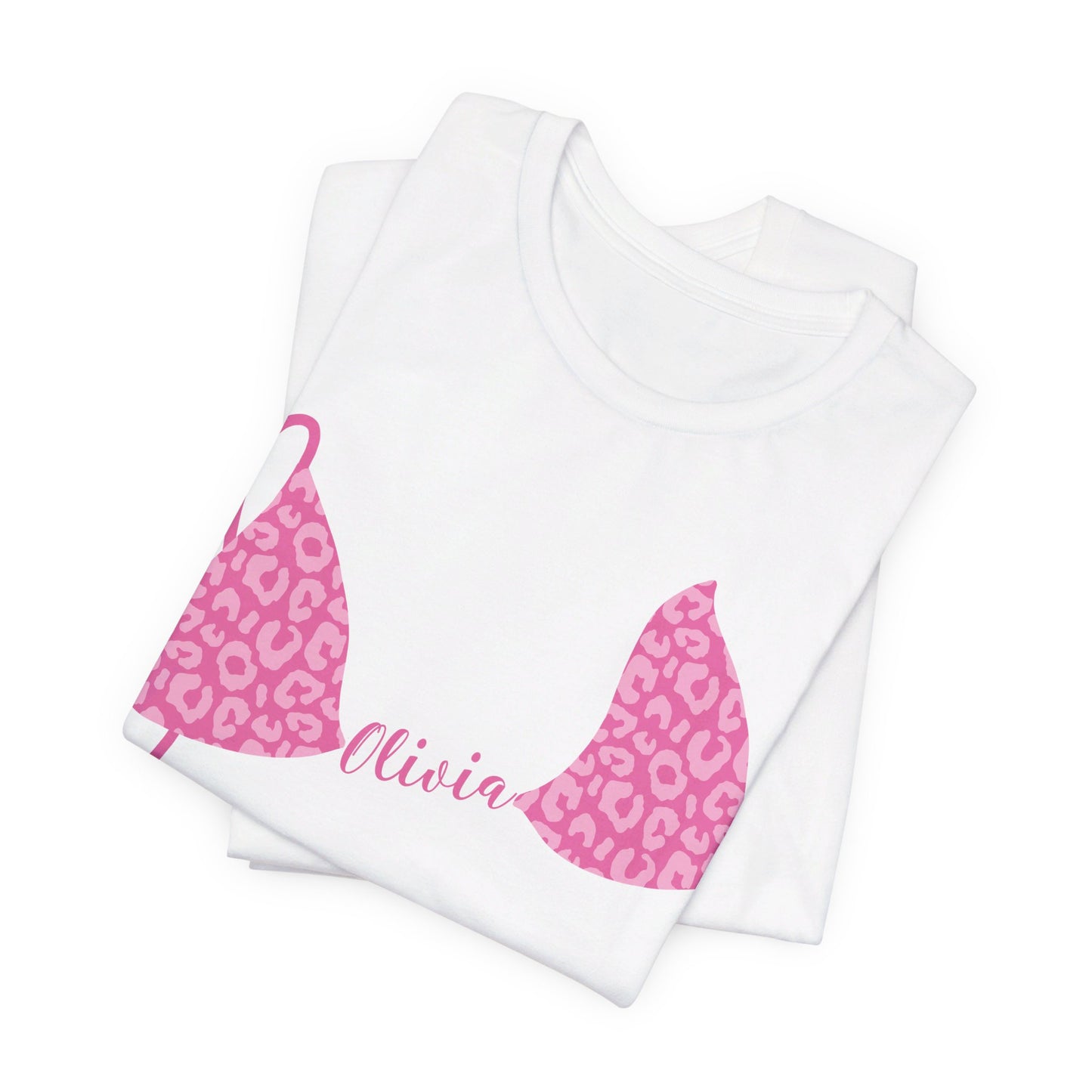 Bikini Top T-Shirt, Pink Leopard Print, Personalized