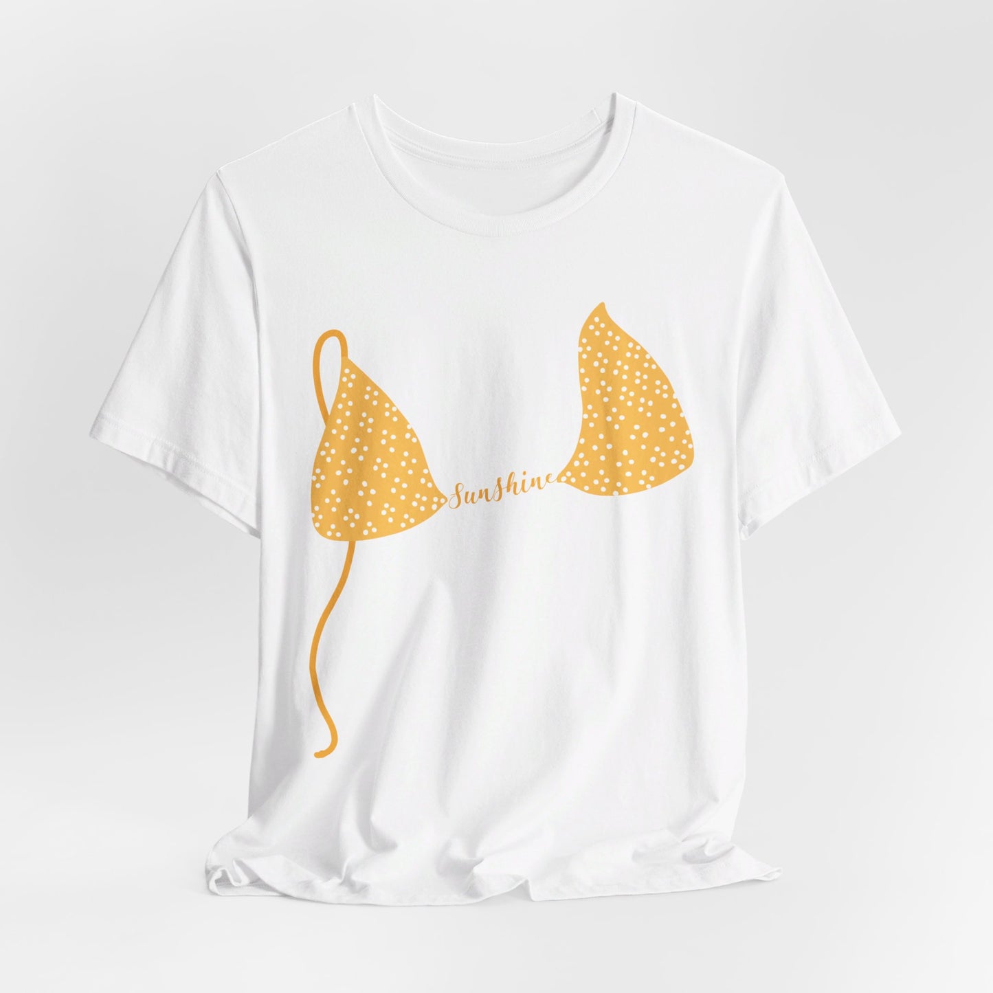 Bikini Shirt with yellow polka dot bikini top and custom text personalized, white